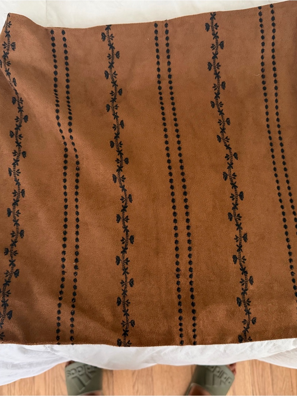 Honey Belle Brown Suede-Look Skirt with Black Trim
